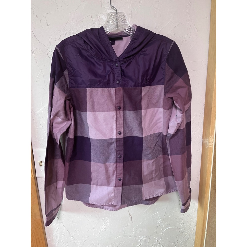 Under Armour Womens‎ Purple Buffalo Plaid Hooded Flannel Shirt Loose Fit Small